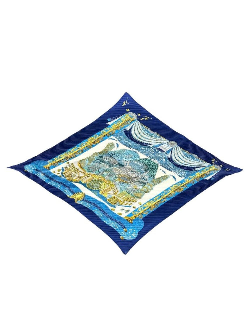 Hermes Pleats L'atlantide Silk Blue Scarf